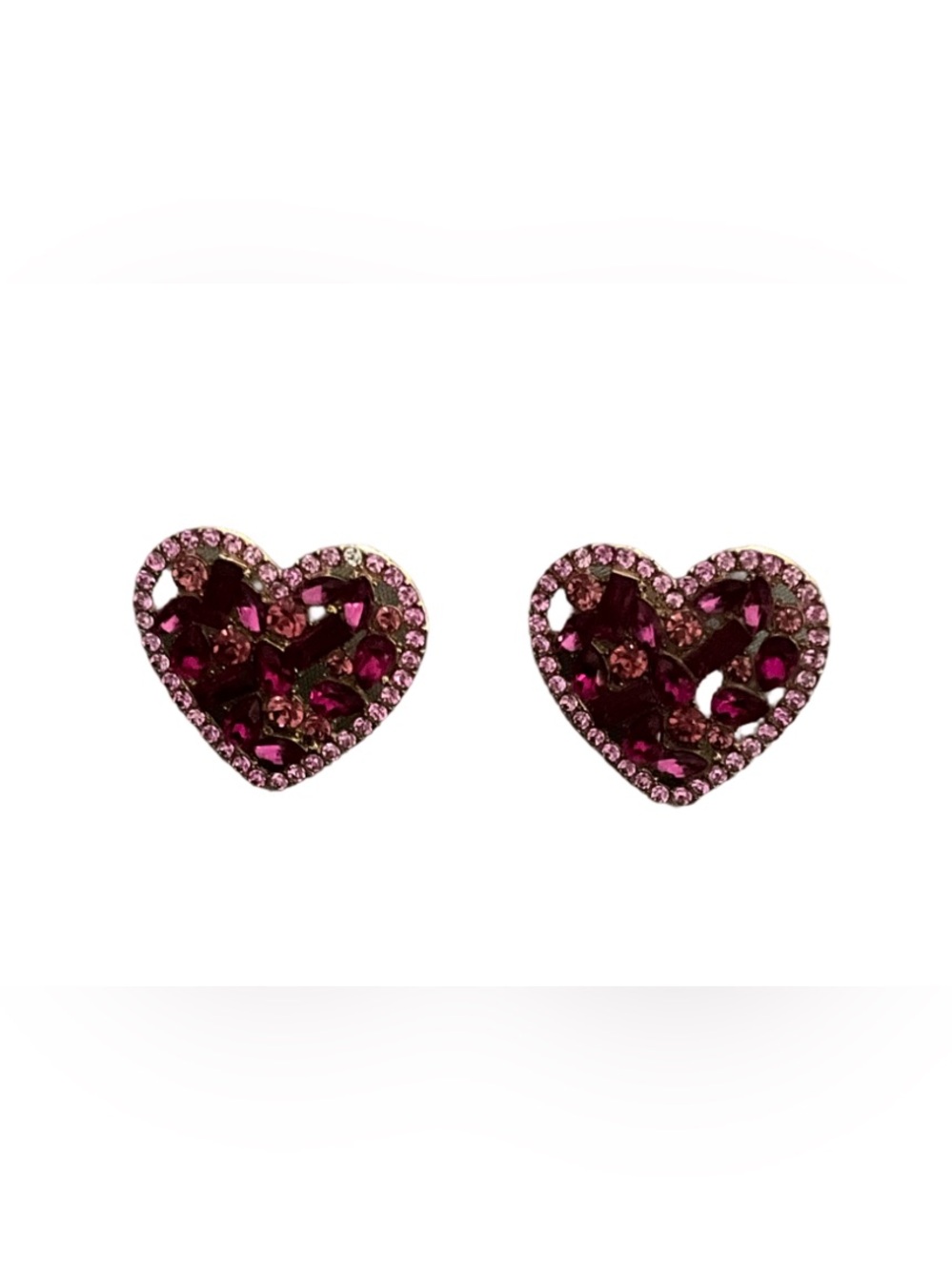 Pink Rhinestone Heart Statement Stud Earrings Crystal Jeweled Earrings